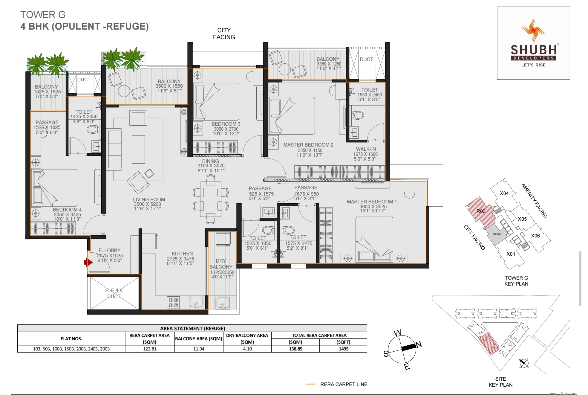 3 BHK Large 1142 sqft floor plan