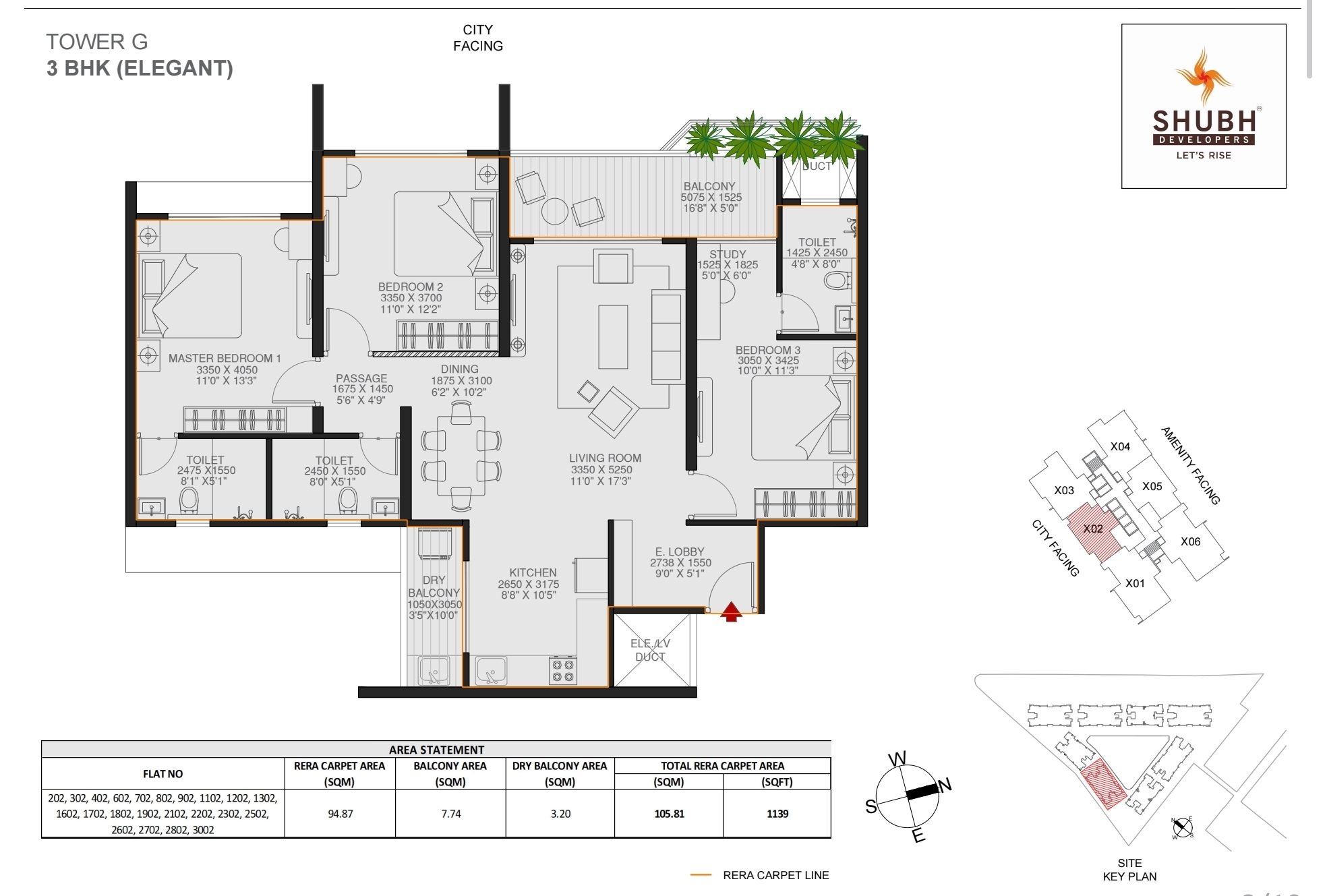 2.5 BHK 1058 sqft floor plan